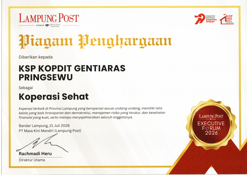 Piagam Penghargaan Koperasi Sehat Tahun 2026